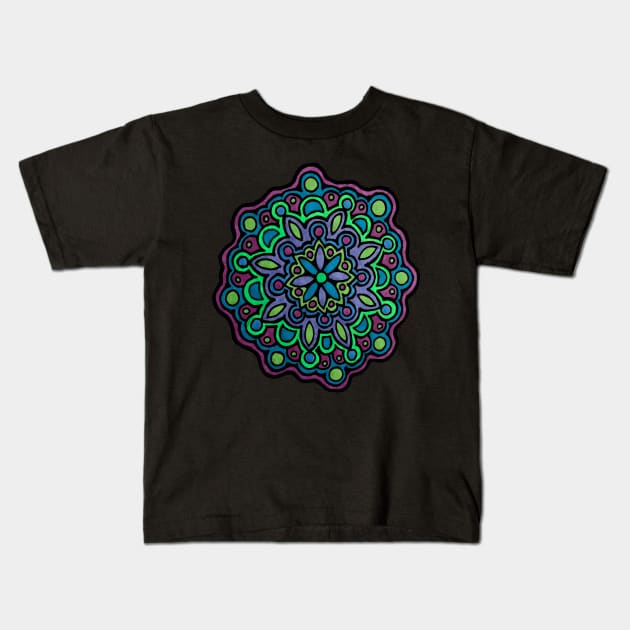 Three Color Mandala (Blue, Purple & Green) Kids T-Shirt by gorff